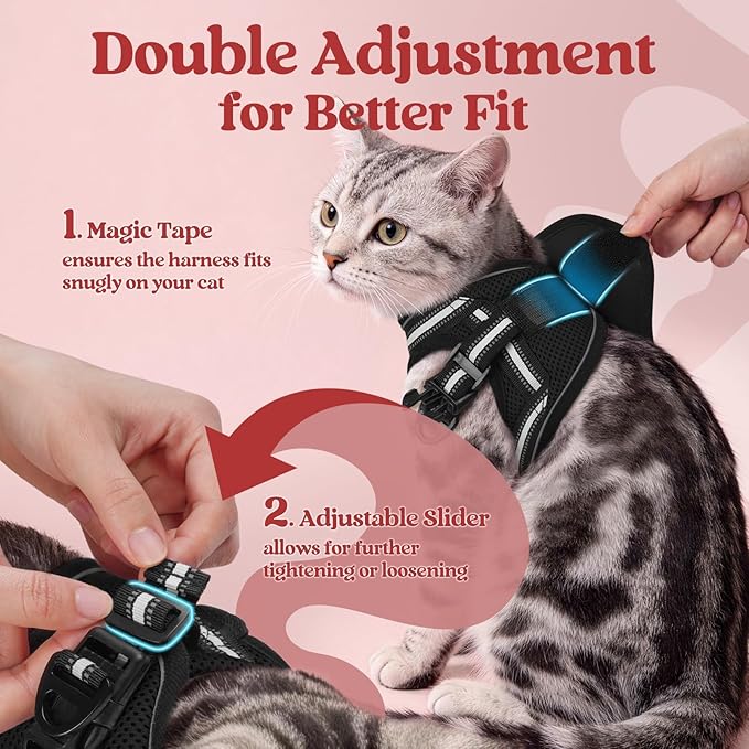 rabbitgoo Cat Harness and Leash, Step-in Escape Proof Kitten Harness Set, Soft Comfortable Cat Vest, Easy to Wear and Adjust, Reflective for Safe Outdoor Walking, Black, X-Large
