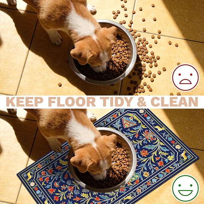 Pet Dog Cat Food Mat, Absorbent Dog Bowl Mat for Food and Water, Quick Dry Placemats Feeding Mats with Non Slip Rubber for Floors Indoor Puppy Pet Accessories Supplies 17 * 30 inch, Animal