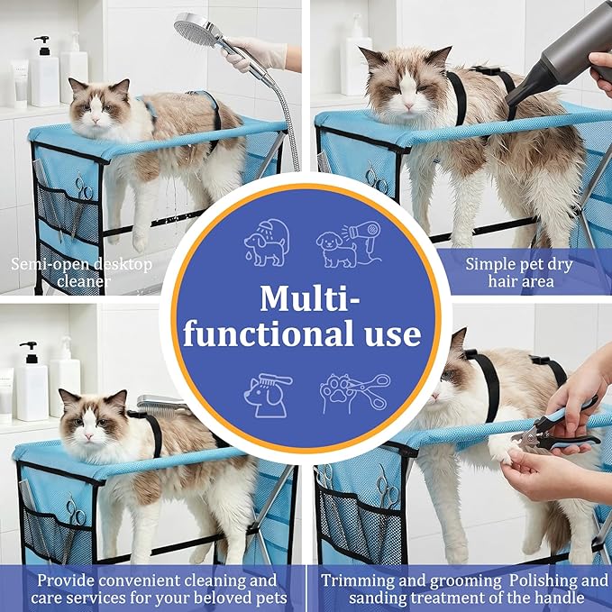 Foldable Pet Grooming Hammock for Small Dogs & Cats - Sturdy Stainless Steel Support Suitable, Dog & Cat Grooming Table - Gentle Joint Support for Nail Trimming, Bathing & Care, No Hook Needed -30 lbs
