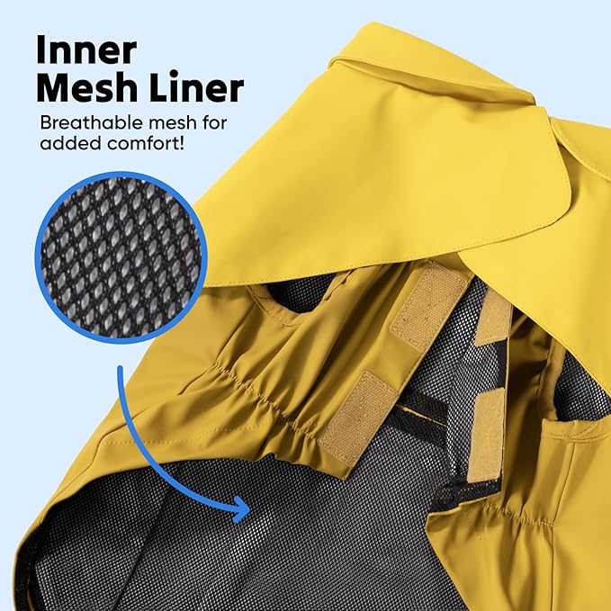 LOWRIDER Dog Raincoat- Adjustable Waterproof, Windproof, and Lightweight All Weather Rain Jacket and Poncho with Reflective Stripes, Yellow (Small)