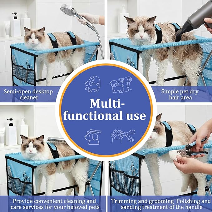 Foldable Pet Grooming Hammock for Small Dogs & Cats - Sturdy Aluminium Alloy Support Suitable, Dog & Cat Grooming Table - Gentle Joint Support for Nail Trimming, Bathing & Care, No Hook Needed -8.8 lb