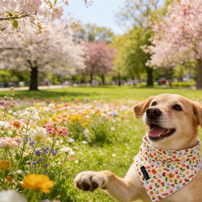 ARING PET Spring Summer Dog Bandanas, Cute Insects Bee Ant Snail Pet Bandana Scarf Triangle Bibs for Puppy Small Medium Large Boy Girl Dogs Cats-L