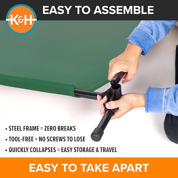 K&H Outdoor Elevated Dog Bed - Cooling Raised Dog Bed for Large & Extra-Large Pets, Breathable Mesh Hammock Design, Indoor/Outdoor Washable Cover, Portable Metal Frame, Green, XL 50x32in