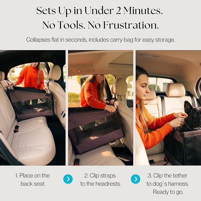 Dog Car Seat Cover with Hard Bottom – Back Seat Extender for Dogs Up to 35 lbs, Waterproof Non-Slip Hammock, Rigid Reinforced Base with Triple Security System, Storage Pockets, fits Cars SUVs Trucks