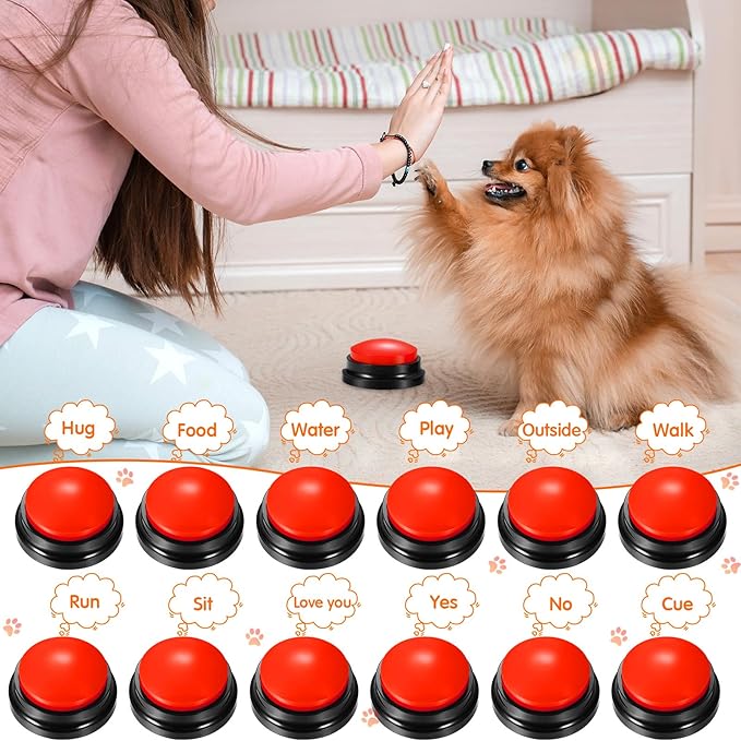Chumia 12 Pcs Voice Recording Button, Dog Buttons for Communication 30 Second Record & Playback Pet Talking Training Buzzers Funny Gift for Animal Office Home Study Family Game(Red)