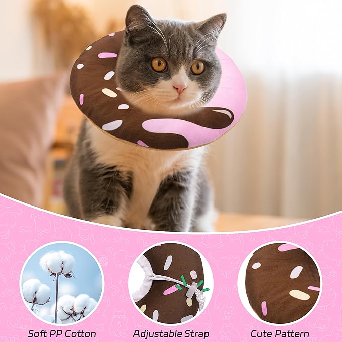 Seyezo Cat Cone Collar Soft, Adjustable Cat Recovery Collar Kitten Cones to Stop Licking, Cute Donut Neck Donut Pillow After Surgery, Protective Elizabethan Collar for Kittens (Chocolate, Large)