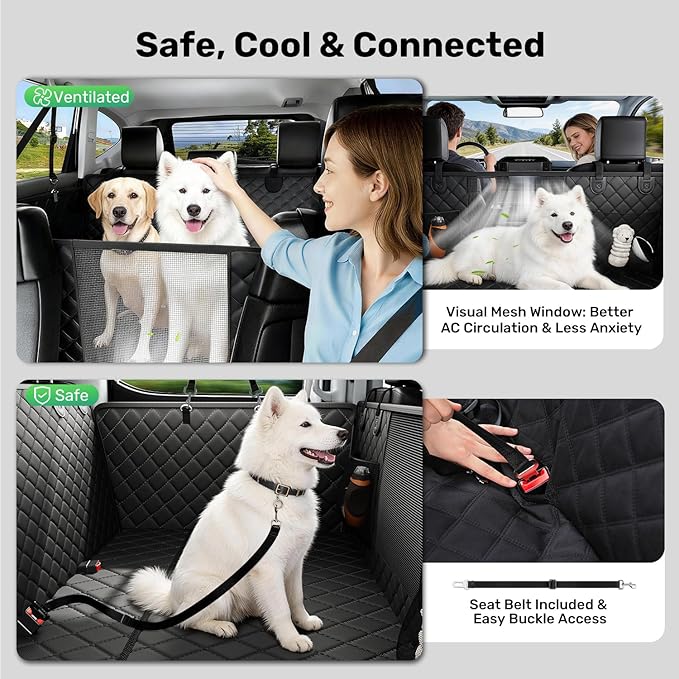 Zanch Heavy-Duty Dog Truck Seat Cover, Flat Solid Back Seat Extender for Multi Large Dogs, Hard Bottom Supports 450 lb, Waterproof Hammock Protector, XL for Full-Size Crew Cab Trucks & SUVs, Black