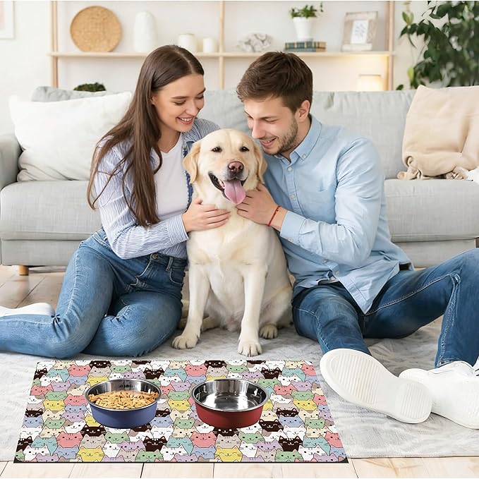Cat Food Mat, Absorbent Pet Feeding Mat for Dog & Cat Food and Water Bowl, Non-Slip Quick Dry Pet Placemat Floor Protector for Messy Drinkers(12 x 20in)