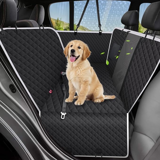 Meolsaek Dog Car Seat Cover for Back Seat, Non-Slip Backseat Cover for Dogs in Car, with Mesh Window Scratch Proof Waterproof Back Seat Protector for Trucks SUVs Most Cars (Black)