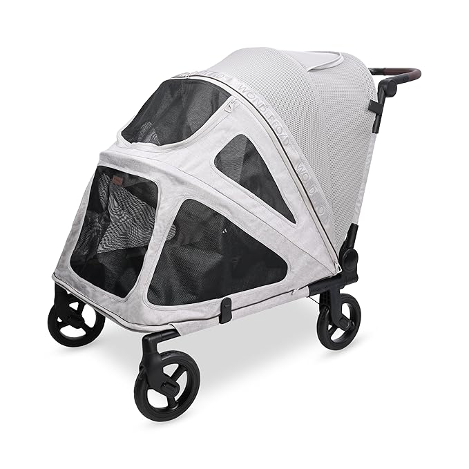 WonderFold PF Luxury FlatFold Pet Stroller Designed for Comfortable Elevated Everyday Walks - Gray, Large (Up to 99 lbs)