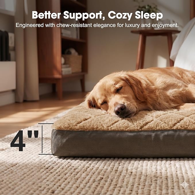 GASUR Indestructible Chew Proof Dog Beds for Large Sized Dogs, Durable Extra Large Dog Ded for Aggressive Chewers,Waterproof Washable Dog Deds for Crate Couch w/Removable Cover (Brown, XXL, 47"x29")