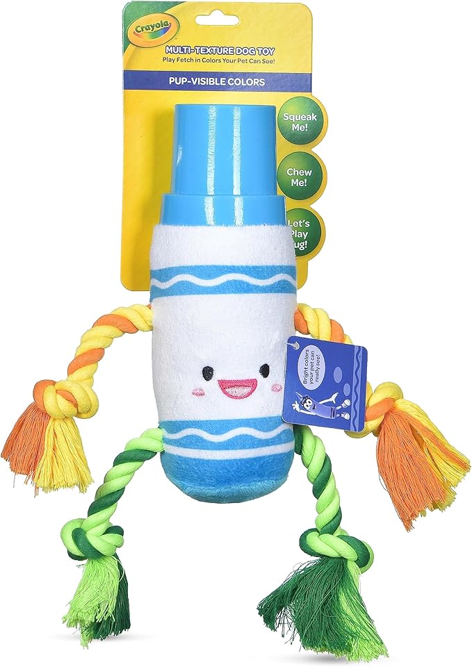Crayola for Pets Blue Marker Rope Plush Squeaker Dog Toy, 6”, Pup-Visible Color Toys Dogs See Best, Mixed Material Enrichment Dog Toy with Chew Ropes, Rubber Cap, Plush Body with Squeaker
