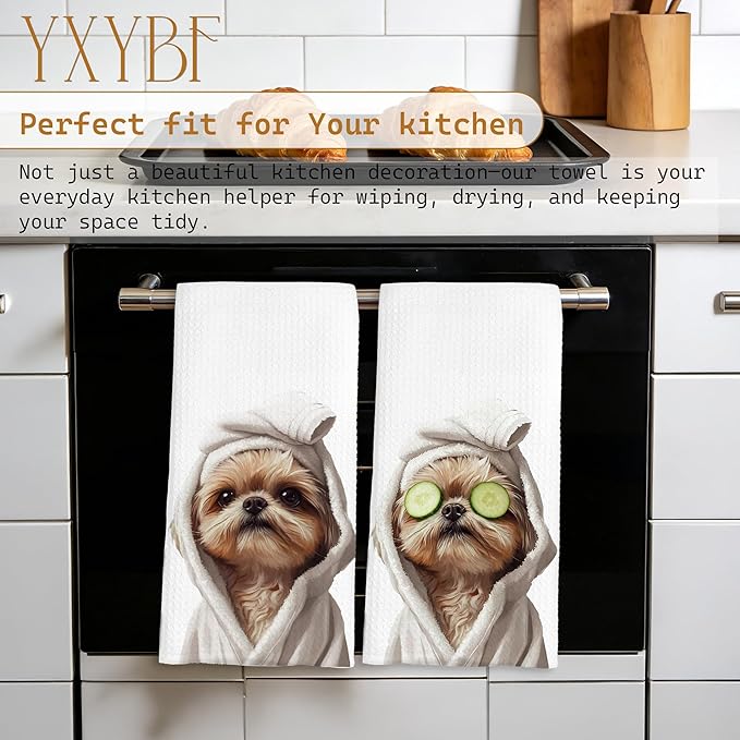Funny Shih Tzu Hand Towels for Bathroom Powder Room Spa Decor 16x24 Inches, Shih Tzu Gifts for Women, Funny Bathrobe Dog Bathroom Towels Decorative, Set of 2