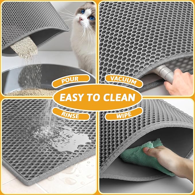 Pieviev Cat Litter Mat Double Layer Waterproof Urine Proof Trapping Mat 1 Pack (Gray, 47x36 Inch (Pack of 1))