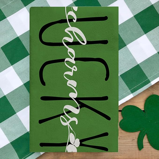 Happy St. Patrick’s Day Hand Towels Set of 2 Lucky Charms Shamrocks Green Clover Leaves Blessed Kitchen Towel Microfiber Spring Holiday Farmhouse Decorative Towels 13.8"X29.1"