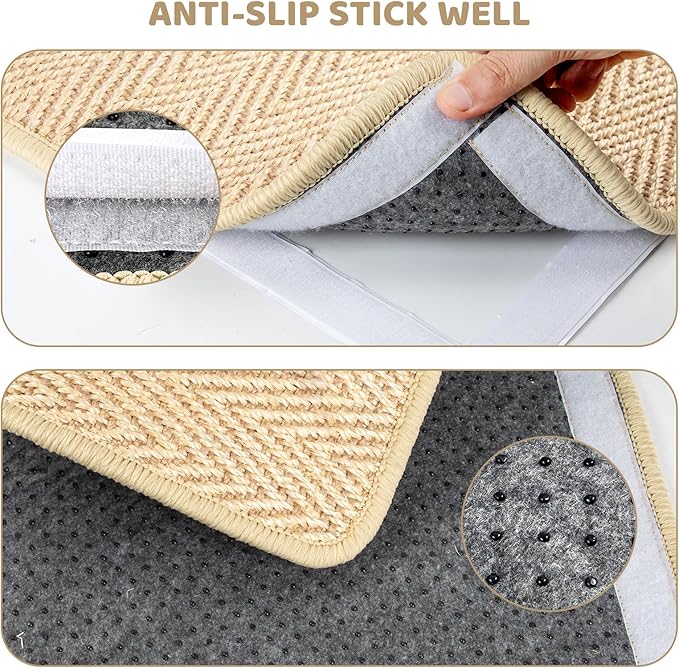 Graciadeco Cat Scratcher Mat 23.6" x 15.7" Sisal Rope 2 Packs Cat Scratch Furniture Protector with Velcro & Catnip