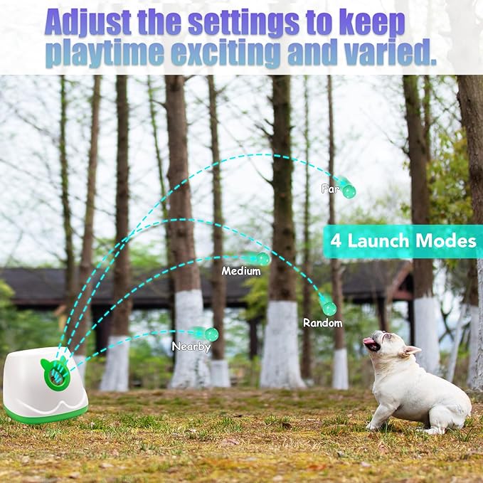Automatic Ball Launcher for Dogs, Dog Fetch Ball Thrower Launcher, 4 Adjustable Distances, Interactive Pet Self Playing for Small Dogs and Puppies with 9 Balls (2 inches)