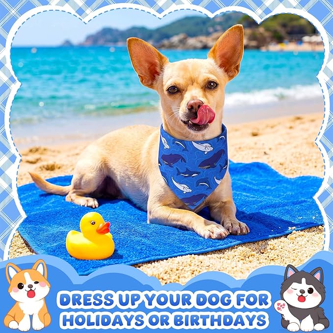 Sanwuta 120 Pcs Boy Dogs Bandanas Bulk Blue Summer Triangle Dog Bandana Washable Pet Scarves Adjustable Bibs Puppy Scarf Washable Triangle Pet Scarfs for Small and Medium Pets, 30 Styles