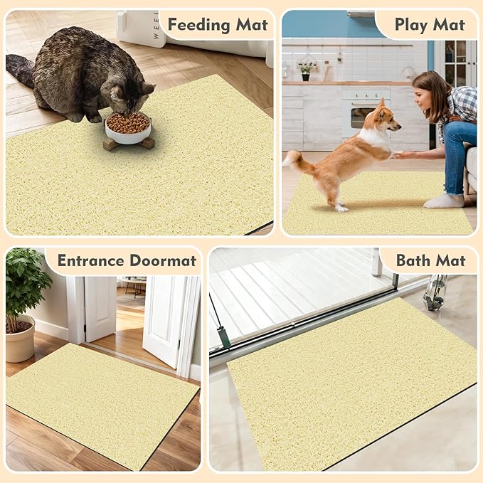 Extra Large Cat Litter Mat 30"x24",Heavy-Duty Litter Rug Catcher with Deep Textured Surface,Non-Slip Kitty Litter Mat Waterproof & Easy Clean, Ideal for Multiple Cats, Beige