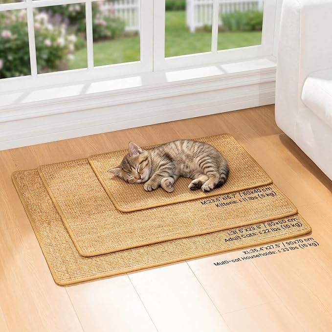 Conlun Extra Large Cat Scratcher Mat (27.5" x 35.4"), Natural Sisal Cat Scratching Pad for Indoor Cats, Mess-Free Cat Scratch Rug & Cardboard Alternative, Couch & Furniture Protector