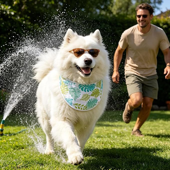 EXPAWLORER Dog Cooling Bandana - 2 Pack Instant Cool Chill Out Dog Scarf, Adjustable Summer Outdoor Ice Neck Cooler Vest, SAP Ice Crystal Powder Physical Cooling Pet Handkerchiefs, Tropical Medium