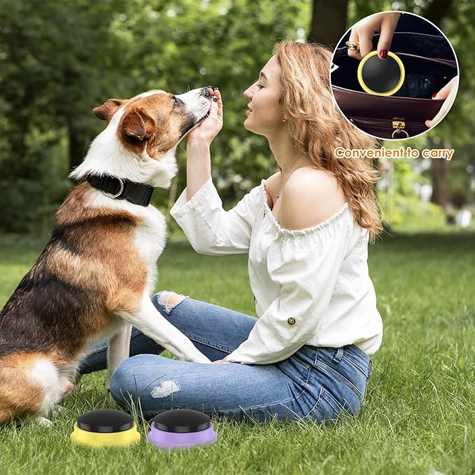 6 Pcs Dog Buttons for Communication, Talking Buttons for Dogs, Recordable Sound Buttons with Dog Button Mat and Scene Stickers, 30 Seconds Dog Buttons for Pet Sound Training Toy