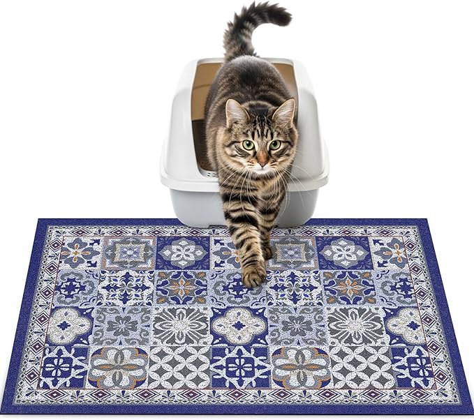 Cat Litter Mat Trapping Rug 24"x15",Litter Box Mat for Floor, Non-Slip Waterproof Backing, Soft Mesh Easy to Clean Pet Mat for Cat, Blue