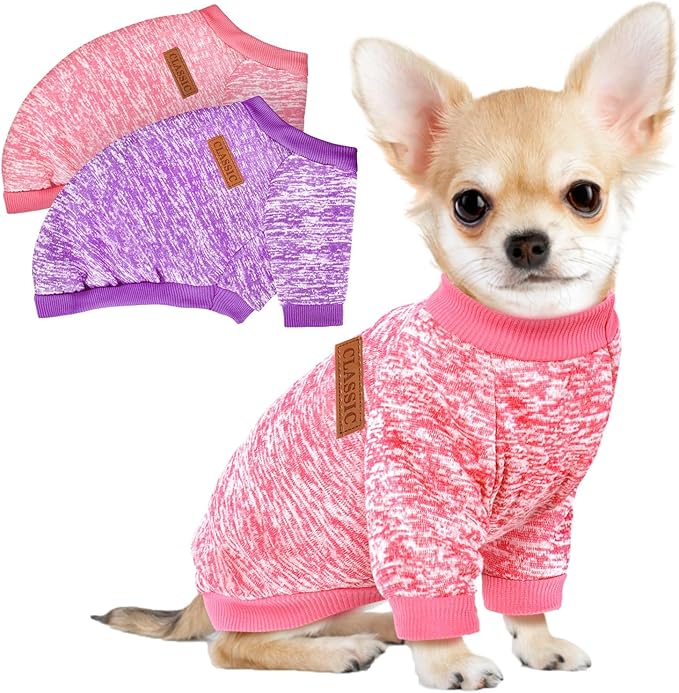 2 Pack Dog Sweaters for Small Dogs Girl Boy Winter Fleece Clothes Warm Soft Dog Sweatshirt Outfit for Dogs Cats Pet Apparel (Grey, L (Back: 15.7",Chest: 19.6",14-18Ibs))