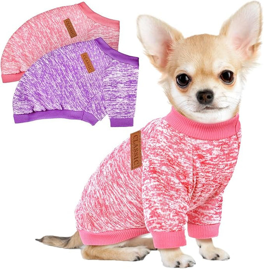 2 Pack Dog Sweaters for Small Dogs Girl Boy Winter Fleece Clothes Warm Soft Dog Sweatshirt Outfit for Dogs Cats Pet Apparel (Grey, L (Back: 15.7",Chest: 19.6",14-18Ibs))