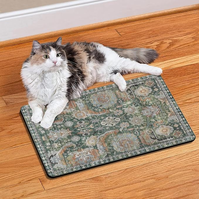 Vintage Tribal Dog Food & Water Mat, Boho Pet Feeding Mat for Floor Non-Slip Waterproof, Super Absorbent Cat Bowl Mat, Easy to Clean Durable Pet Placemat,12" × 20"