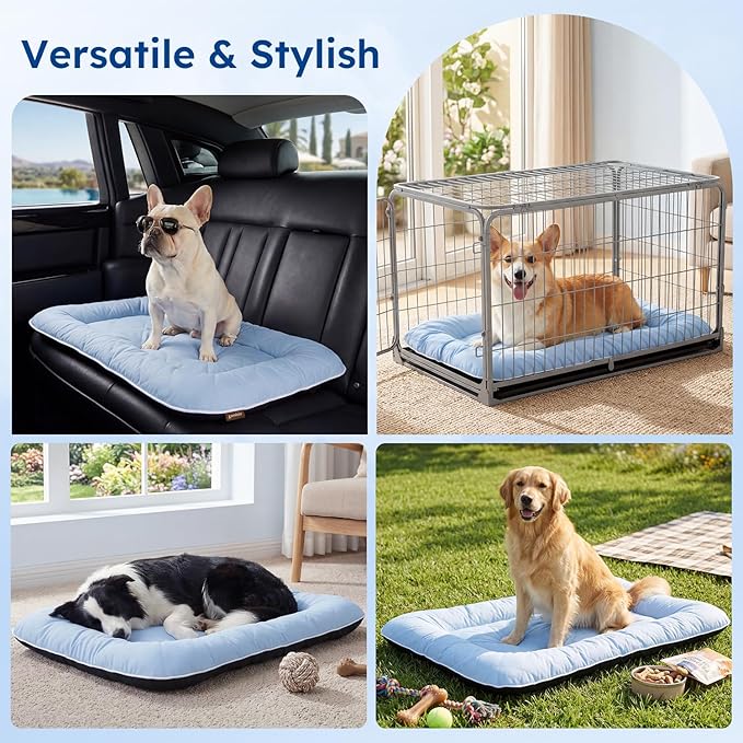 ZOMISA Cooling Dog Bed Q-MAX >0.5, Cooling Crate Mat for Extra Large Dogs, Cold Kennel Pad XXL with Chill Breathable Washable Fabric for Summer, 47x29x2'', Blue