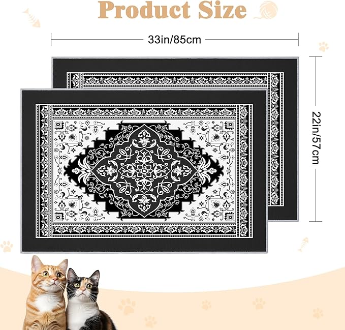 Bienbee Cat Litter Mat, 2PCS 33"x22" Machine Washable Litters Box Mats Non-Slip &Waterproof Cat Litters Trapping Mats Easy to Clean Mat for Litter Box Less Waste Protects Floors Black L
