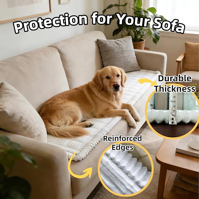 Dog Car Seat Cover, Pet Couch Covers for Car and Sofa, Non-Slip Backseat Pet Bed Mat, Machine Washable, Soft Plush Travel Seat Protector with Portable Storage Bag (White,23.6''×82'')