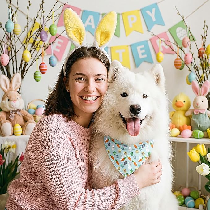 Abbylike 100 Pcs Spring Dog Bandanas Bulk Bunny Egg Carrot Bandanas for Dogs Triangle Kerchief Bibs Scarf Set for Pet Costume Easter Photo Props Accessories Pet Shops, 25 Styles (31.5 x 21.7 x 21.7)