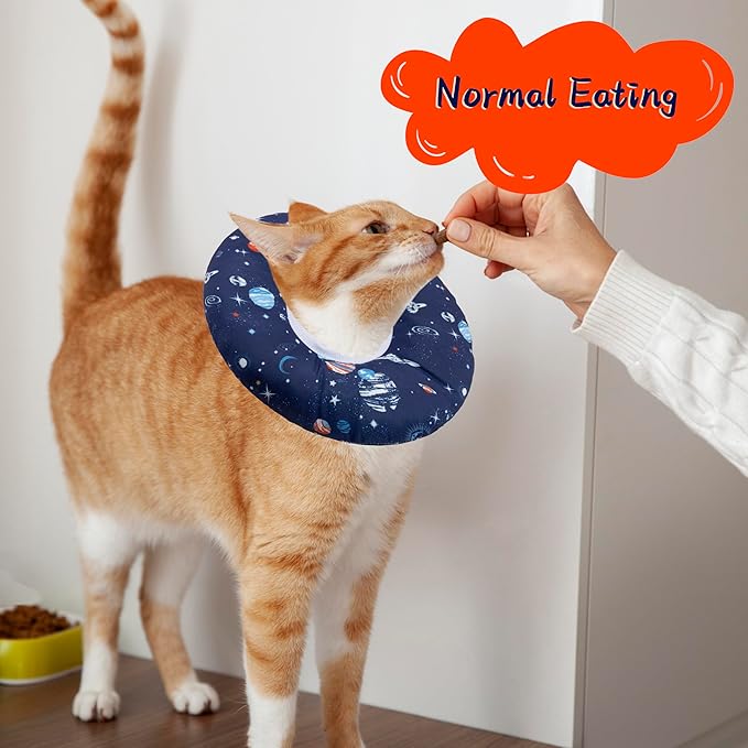 Seyezo Cat Cone Collar Soft, Adjustable Cat Cones to Stop Licking, Donut Kitten Spay Recovery Cone After Surgery, Elizabethan Protective Cone Recovery Cats Collar Alternative(Planet, S)