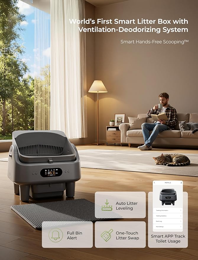 Automatic Litter Box, Cypcat Smart Self Cleaning Cat Litter Box Anti-Pinch, 10 Safety Sensors, Large Cat Litter Boxs for Multiple Cats, Dual 5G & 2.4G WiFi, 6" LED Display, Odor Control Robot, Grey