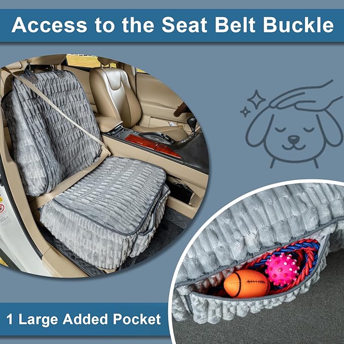 Soft Front Seat Dog Cover, Waterproof Dog Car Seat Protector with Side Flaps, Non-Slip Fluffy Flannel with Full Protection for Pets on Captain Seat in Cars SUVs Trucks (Grey, Standard Front)