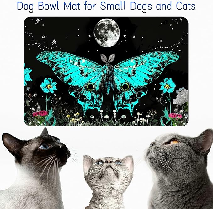 Dog Food Mat, 15.7" x 23.6" Absorbent Pet Feeding Mat for Food and Water, Waterproof Diatom Mud Pet Placemat with Non-Slip Rubber Backing, Easy Clean Cat Bowl Mat for Floors - Blue Butterfly 1