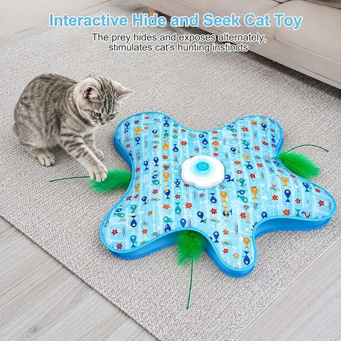 Motion Activated Interactive Cat Toy, Automatic Hide and Seek with Moving Feather, Animal Chirps, 3 Modes Auto Sleep, USB Rechargeable Enrichment Toy for Indoor Cats & Kittens