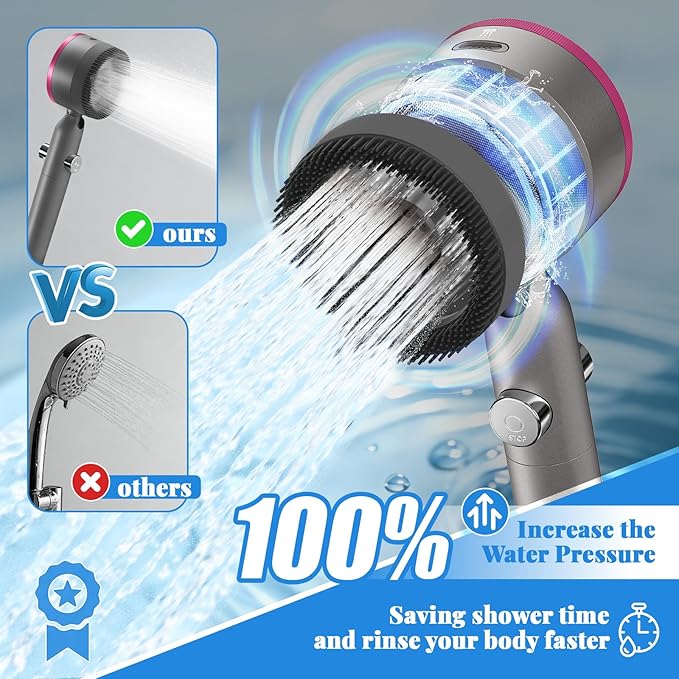 High Pressure Shower Head, 30° Adjustable 4 Modes Handheld Shower Head and Hose Set with 5 Filters, 59‘’ Hose & Bracket, Power Swivel Filtered Showerhead for Remove Residual Chlorine (Gray)