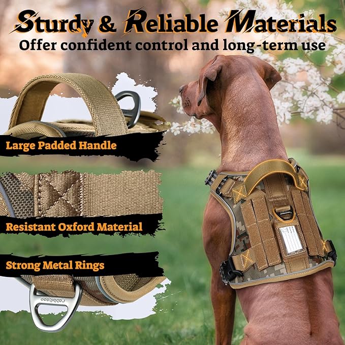 rabbitgoo Tactical Dog Harness for Small Dogs No Pull Adjustable Military Vest with Handle MOLLE Reflective Heavy Duty Dog Vest for Walking Training Hunting Outdoor Medium Size Dog Desert Camo S
