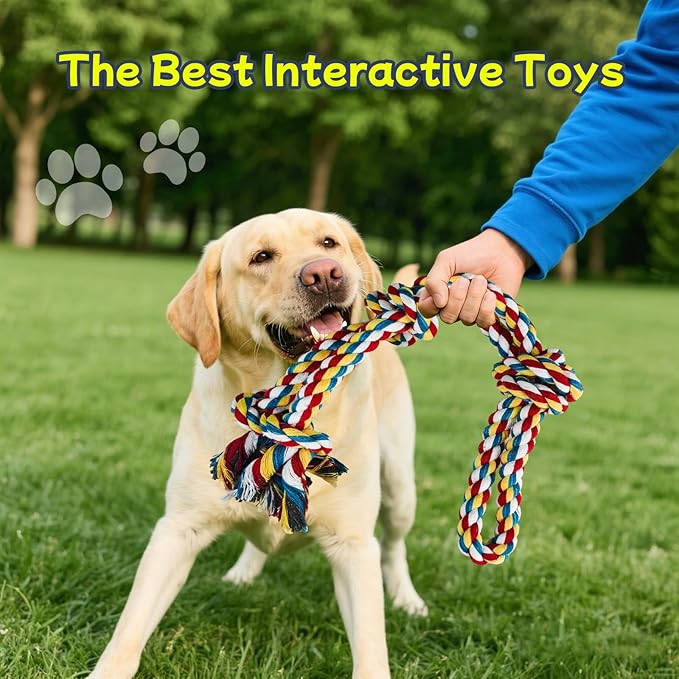 Rocfish 4 Pack Dog Rope Toys for Aggressive Chewers, Tough Tug of War Dog Toys for Large, Medium & Small Dogs, 100% Cotton Teeth Cleaning Chew Toys, Heavy Duty Tug Toy to Relieve Dog Boredom