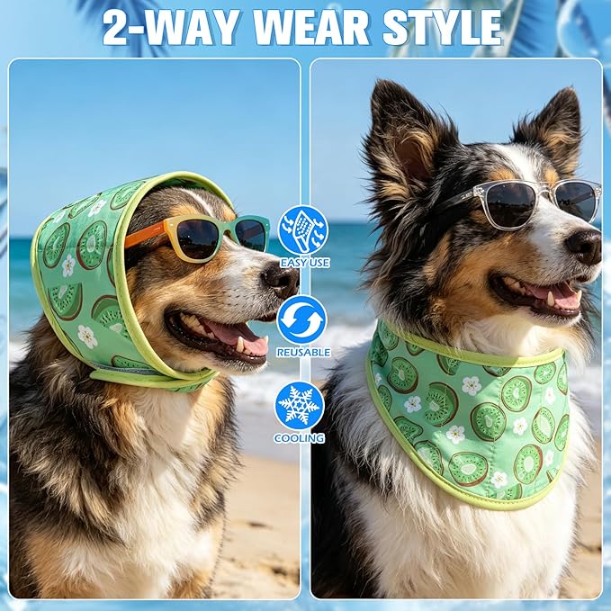 EXPAWLORER Dog Cooling Bandana - 2 Pack Instant Cool Chill Out Dog Scarf, Adjustable Summer Outdoor Ice Neck Cooler Vest, SAP Ice Crystal Powder Physical Cooling Pet Handkerchiefs, Fruits Medium