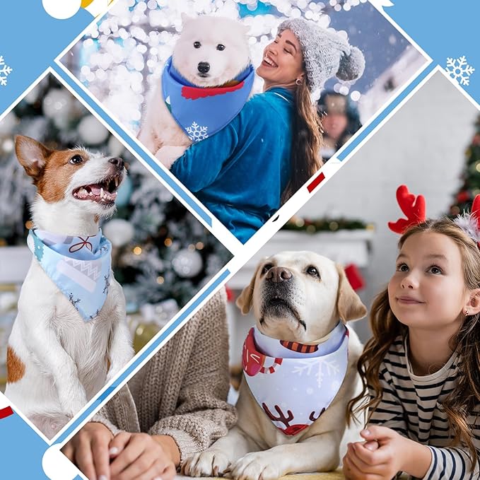 Huhumy 100 Pcs Winter Dog Bandanas Bulk Pet Bibs Blue Triangle Scarf Snowflake Pet Bandanas for Medium Large Dogs Winter Snowflake Christmas Party Holiday Festival Costume Decor