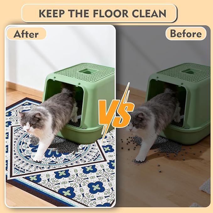 Extra Large Cat Litter Mat 30"x24",Heavy-Duty Litter Rug Catcher with Deep Textured Surface,Non-Slip Kitty Litter Mat Waterproof & Easy Clean, Ideal for Multiple Cats
