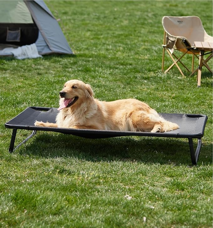 MADE 4 PETS Elevated Outdoor Dog Bed for Extral Large Dogs – Heavy-Duty Raised Cot with Breathable Cooling Mesh, No-Slip Feet, Chew-Resistant Frame, Indoor & Outdoor Pet Hammock, 49"x32", Black