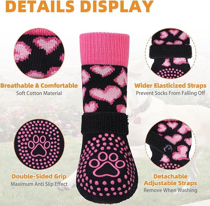 KOOLTAIL Anti Slip Dog Socks to Prevent Licking Paws,Dog Shoes for Hot Pavement & Hardwood Floors,Durable Soft Double Sided Grippy Socks for Small Medium Large Dogs, Traction Control for Senior Dogs