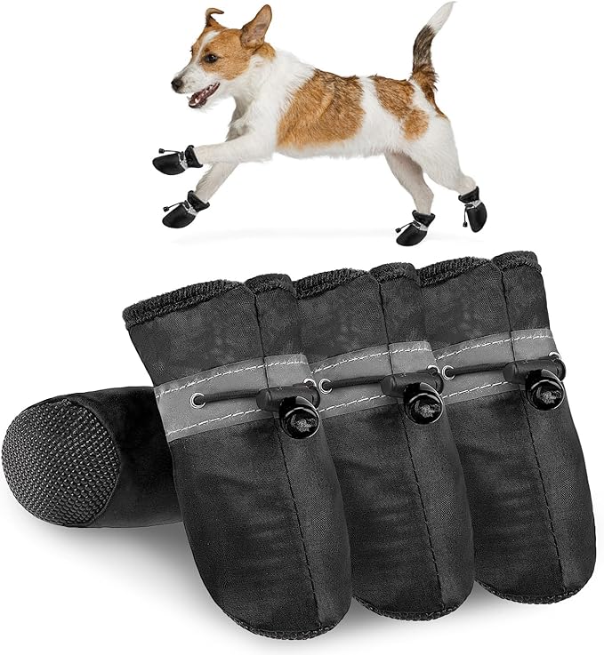SCENEREAL Dog Shoes for Hot Pavement Hardwood, Reflective Non-Slip Dog Boots & Paw Protectors for Small Medium Dogs, Summer Heat Boots Resistant Waterproof Soft Outdoor Walking Indoor, Black Size 3