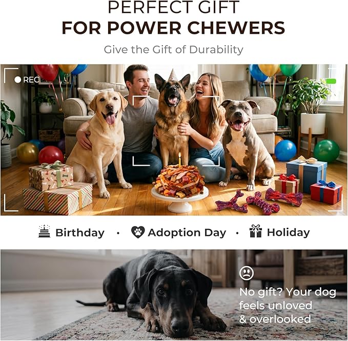 Kseroo Indestructible Dog Toys for Aggressive Chewers: 3-Pack Beef Flavored Hard Nylon Dog Chew Toys for Medium & Large Dogs(25-90lbs), Tough Super Chewer Dog Bones Toys to Keep Them Busy, Red