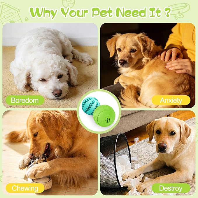 HIPPIH Indestructible Squeaky Dog Toys, Interactive Dog Balls 2 Pack, Dog Chew Toys for Aggressive Chewers, Natural Rubber Puppy Toys for Large/Medium Dogs, Tough Puppy Teething Toys, Relieve Anxiety